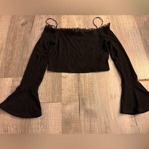 Forever 21 contemporary Black off the  shoulder Knit Bell Sleeves Crop Top
